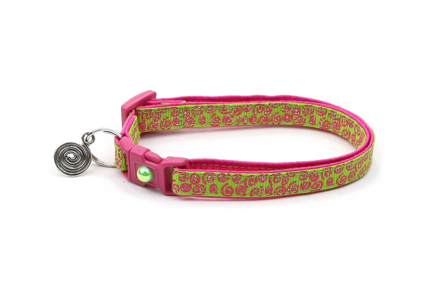 Pink Squiggles on Bright Green Cat Collar-3