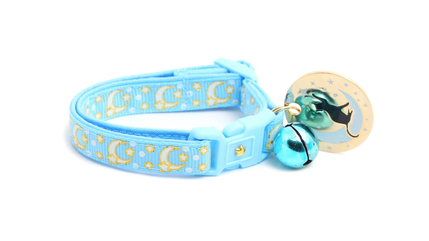 Gold Moons and Stars on Powder Blue Cat Collar-5