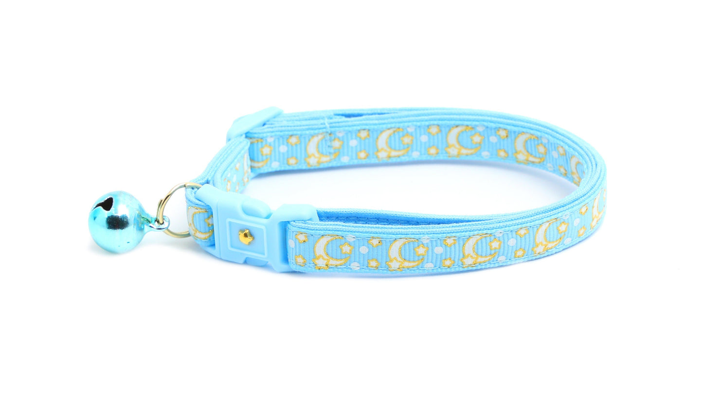 Gold Moons and Stars on Powder Blue Cat Collar-2