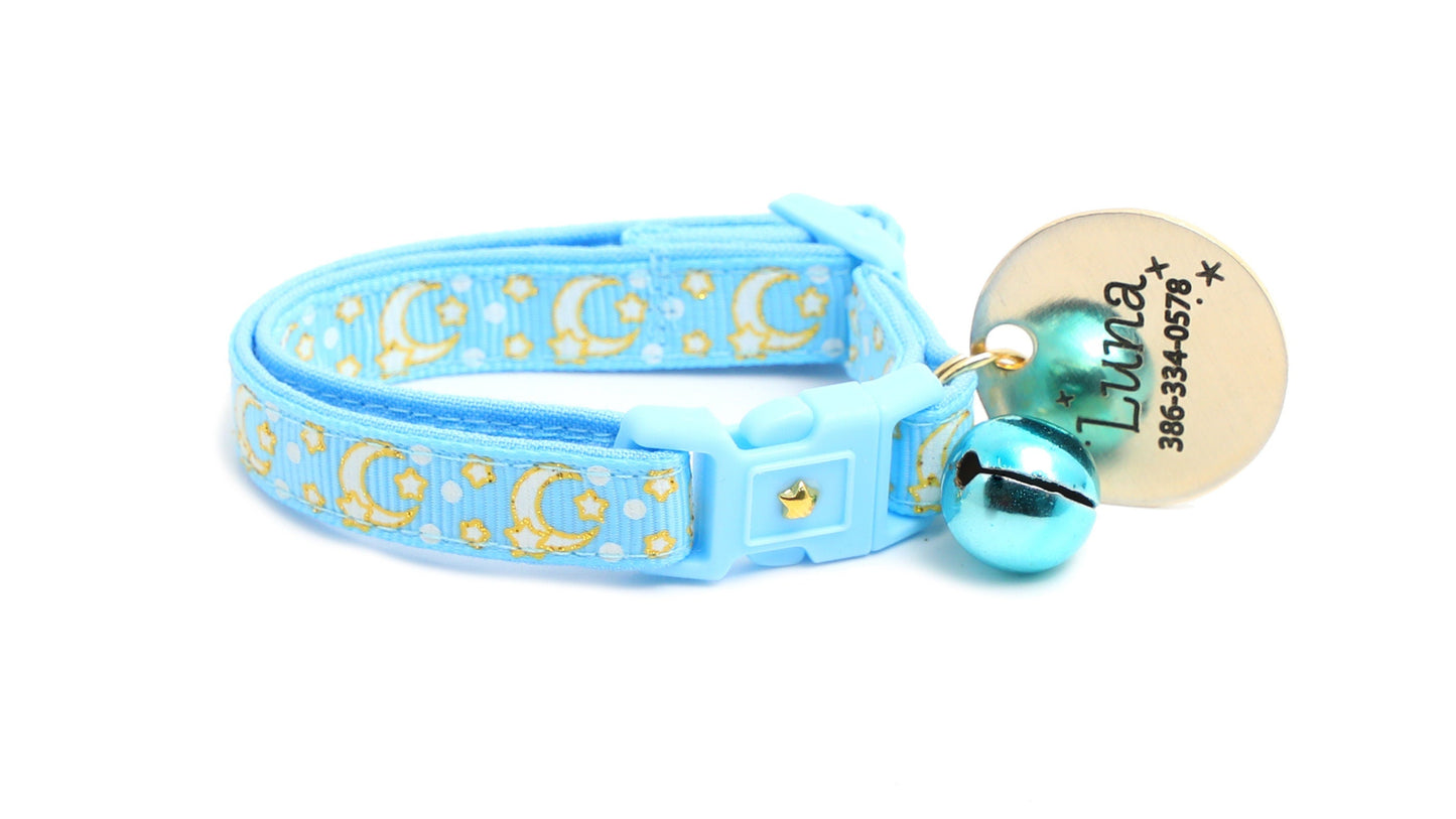 Gold Moons and Stars on Powder Blue Cat Collar-7