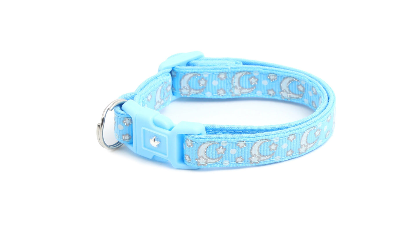 Silver Moons and Stars on Powder Blue Cat Collar-8