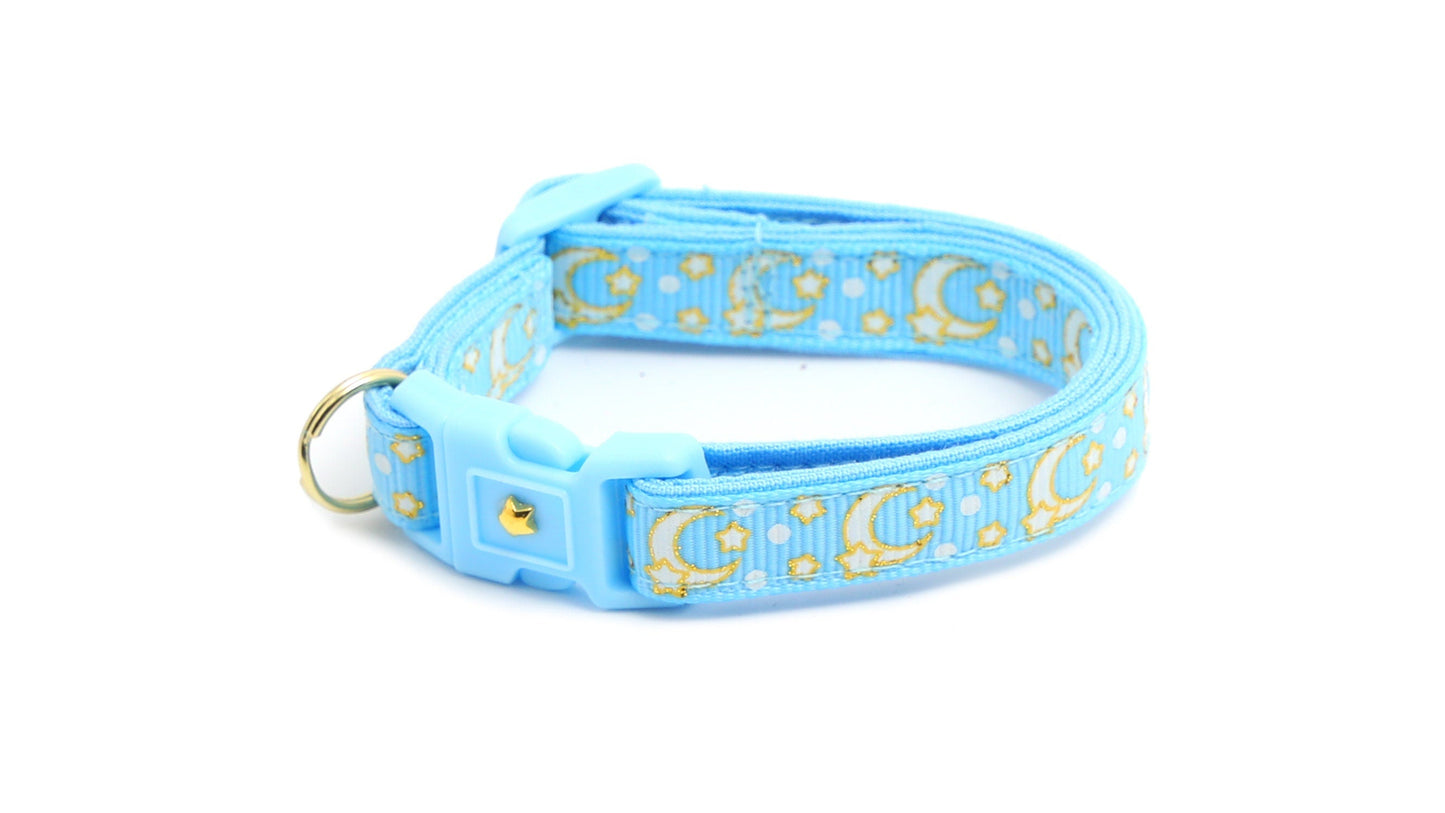Gold Moons and Stars on Powder Blue Cat Collar-8