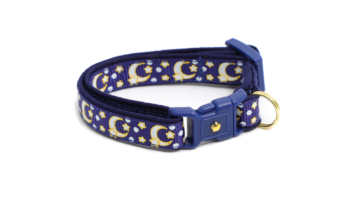 Gold Moons and Stars on Navy Blue Cat Collar-8