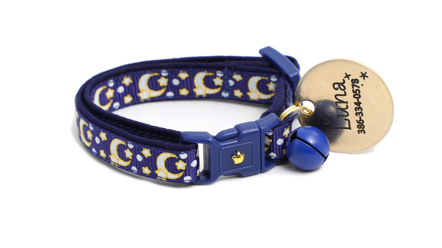 Gold Moons and Stars on Navy Blue Cat Collar-7