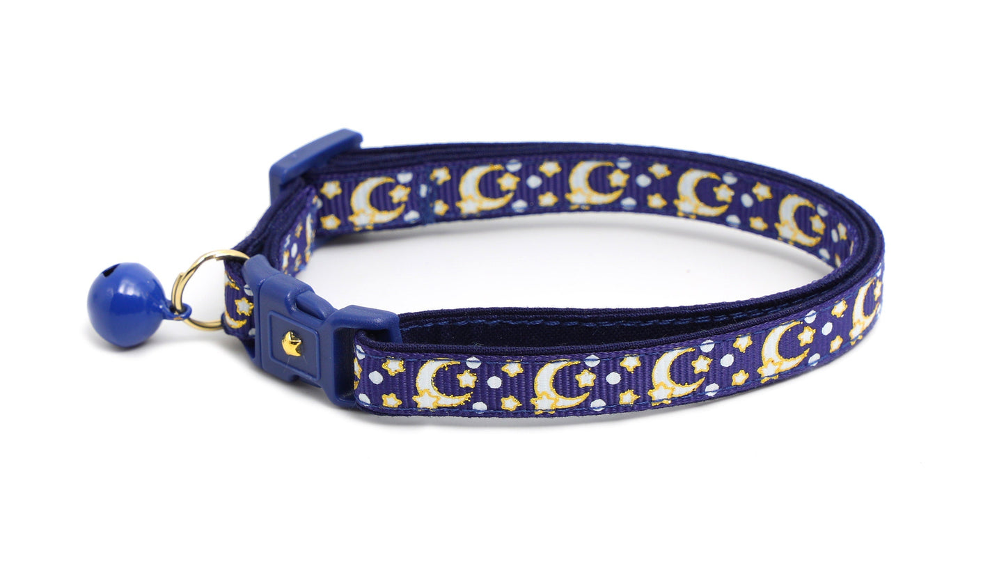 Gold Moons and Stars on Navy Blue Cat Collar-3