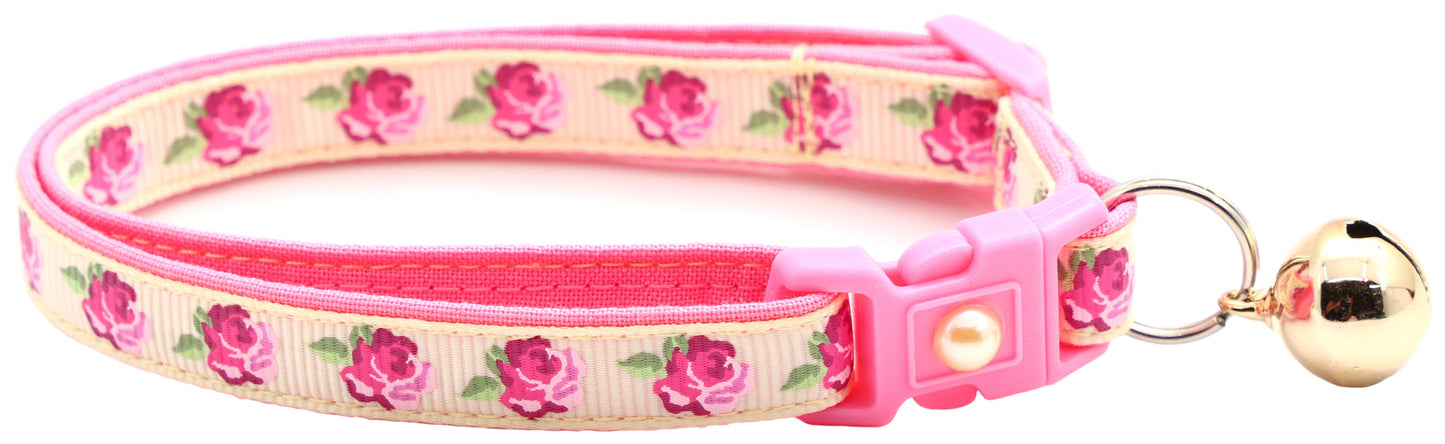Pink Tea Party Roses Breakaway Cat Collar-9