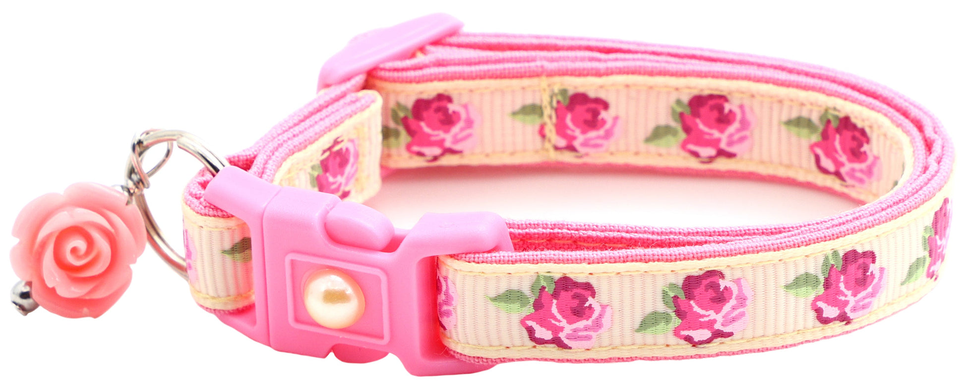 Pink Tea Party Roses Breakaway Cat Collar-13