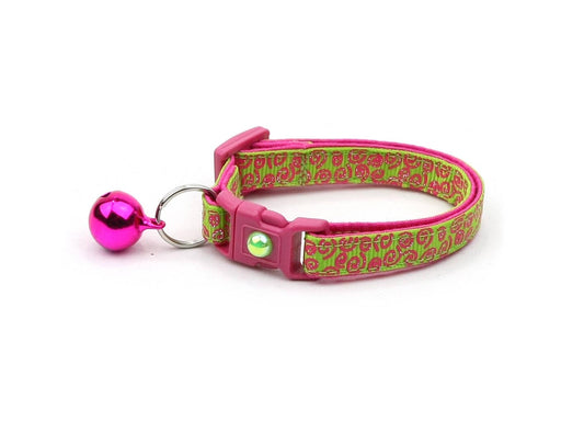Pink Squiggles on Bright Green Cat Collar-0