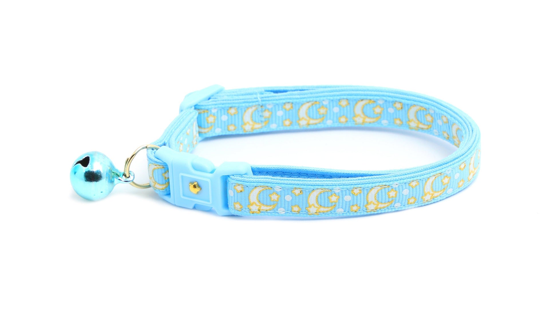 Gold Moons and Stars on Powder Blue Cat Collar-2