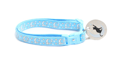 Silver Moons and Stars on Powder Blue Cat Collar-4
