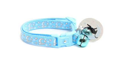 Silver Moons and Stars on Powder Blue Cat Collar-5