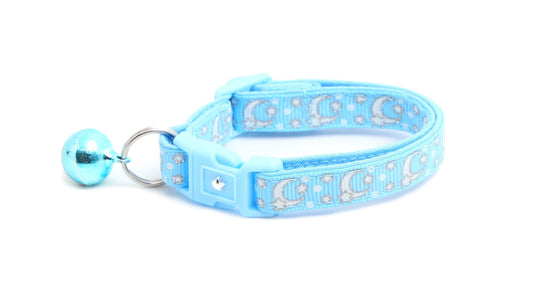 Silver Moons and Stars on Powder Blue Cat Collar-0