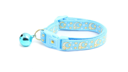 Gold Moons and Stars on Powder Blue Cat Collar-0