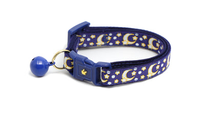 Gold Moons and Stars on Navy Blue Cat Collar-0