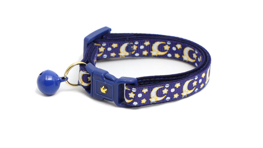 Gold Moons and Stars on Navy Blue Cat Collar-0
